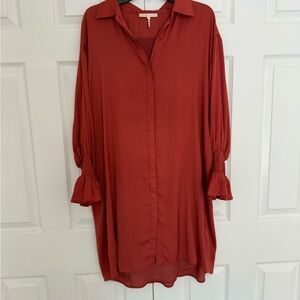 Maje Terracotta Button-Up Dress